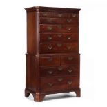 Rare Southern Coastal Chippendale Walnut Chest on Chest