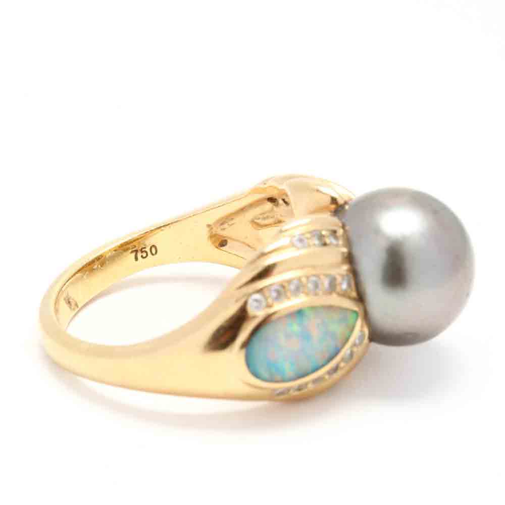 18KT Gold, Tahitian Pearl, and Gem-Set Ring, Kabana - Image 5 of 6