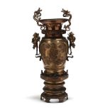 A Large Meiji Period Japanese Bronze Figural Floor Urn