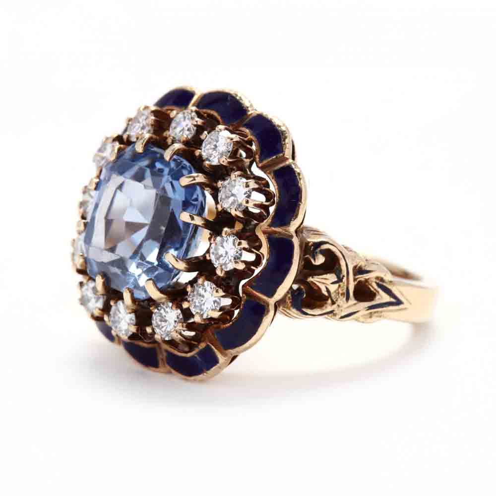 Gold, Sapphire, Diamond, and Enamel Ring - Image 4 of 4