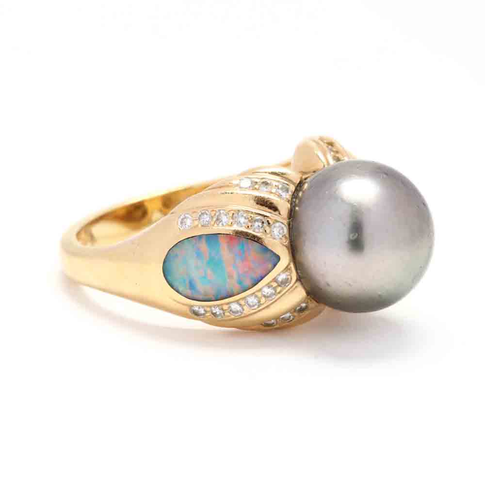 18KT Gold, Tahitian Pearl, and Gem-Set Ring, Kabana - Image 2 of 6