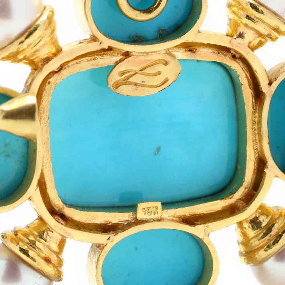 18KT Gold, Turquoise, Pearl, and Diamond Pendant / Brooch, Elizabeth Locke - Image 4 of 4