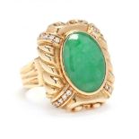 18KT Gold, Jadeite, and Diamond Ring