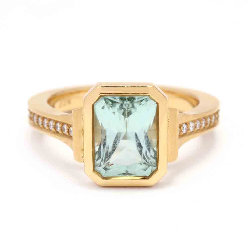 22KT Gold, Green Tourmaline, and Diamond Ring, Jewelsmith