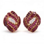 18KT Gold, Ruby, and Diamond Earrings