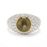 18KT Bi-Color Gold, Cat's Eye Chrysoberyl, and Diamond Ring