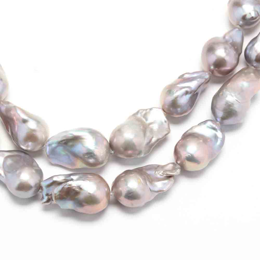 Double Strand Baroque Pearl Necklace with Silver and Diamond Set Clasp - Image 2 of 4