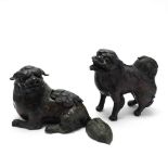 A Pair of Japanese Bronze Shishi Lion Okimono