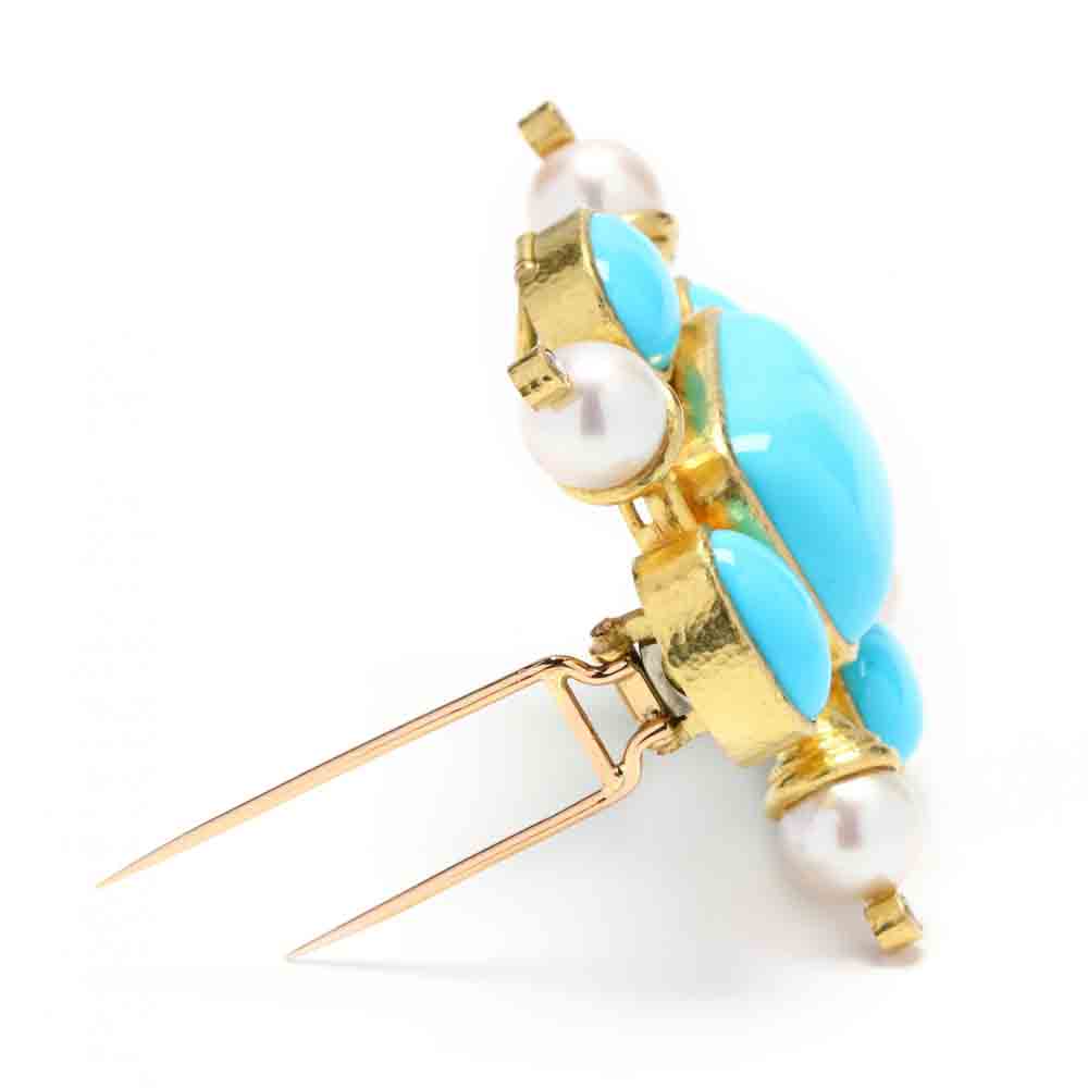 18KT Gold, Turquoise, Pearl, and Diamond Pendant / Brooch, Elizabeth Locke - Image 2 of 4