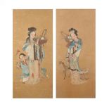 A Pair of Chinese Paintings of the Goddess Magu