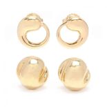 Two Pairs of 18KT Gold Stud Earrings, Tiffany & Co.