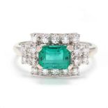 18KT White Gold, Emerald, and Diamond Ring