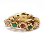 High Karat Gold and Gem-Set Puzzle Wedding Ring, Indian