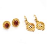 Two Pairs of 22KT Gold and Gem-Set Earrings, Bikakis & Johns