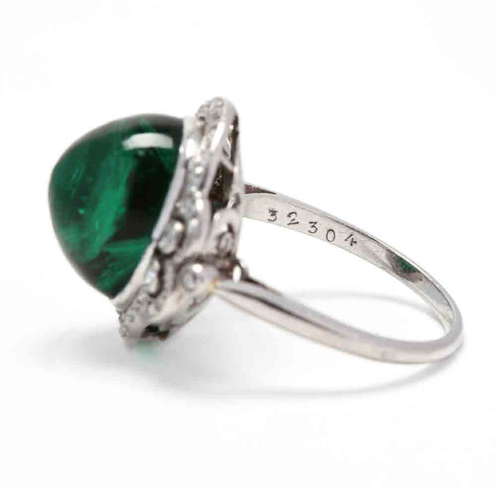 Art Deco Emerald, and Diamond Ring, French - Image 5 of 6