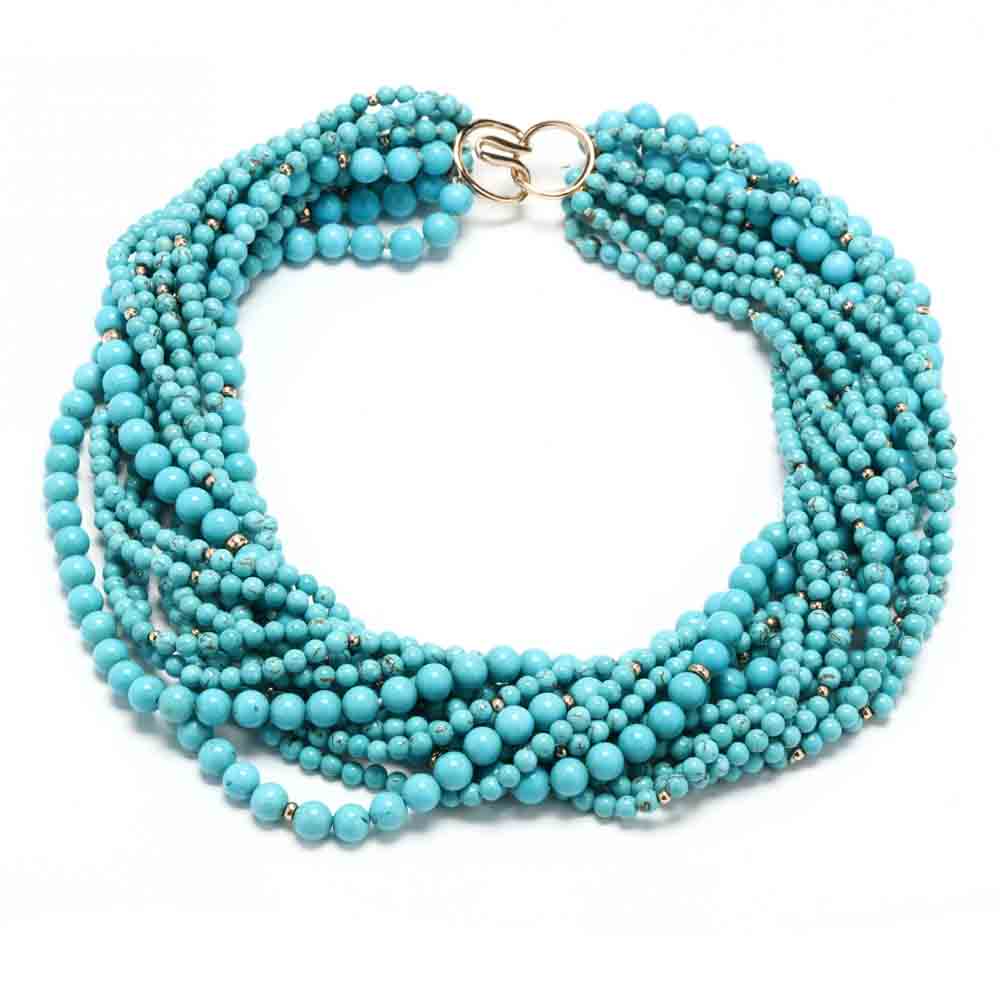 14KT Gold and Turquoise Torsade Necklace