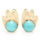 Gold, Turquoise, and Diamond Earrings
