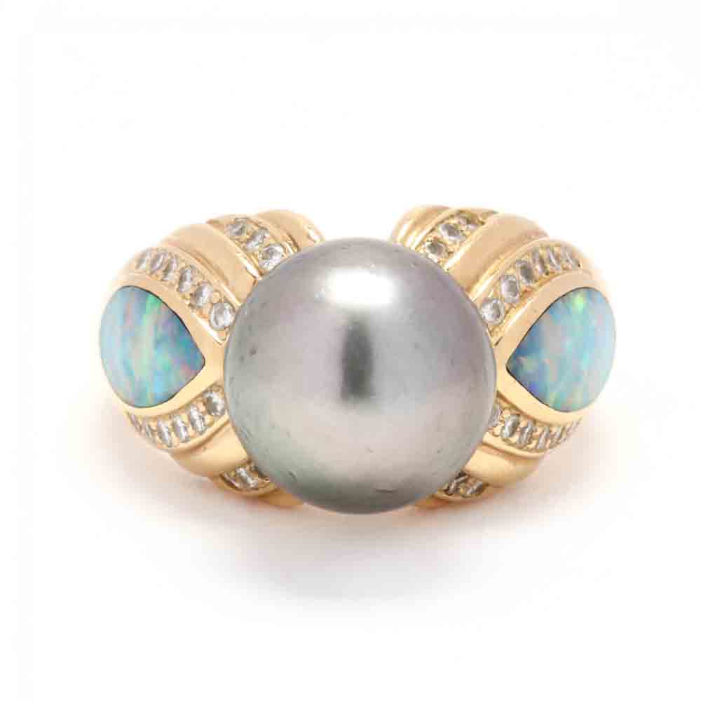 18KT Gold, Tahitian Pearl, and Gem-Set Ring, Kabana