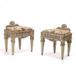 Pair of Italian Carved and Painted Seats with Needlework Upholstery