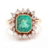 14KT Gold, Emerald, and Diamond Ring