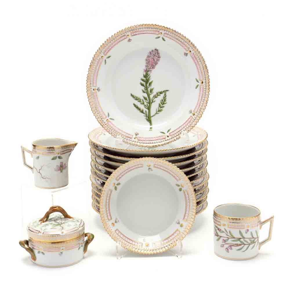(16) Pieces of Royal Copenhagen Flora Danica Porcelain