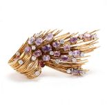 18KT Gold, Pink Sapphire, and Diamond Brooch