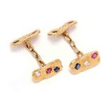 18KT Gold, Ruby, Sapphire, and Diamond Cufflinks