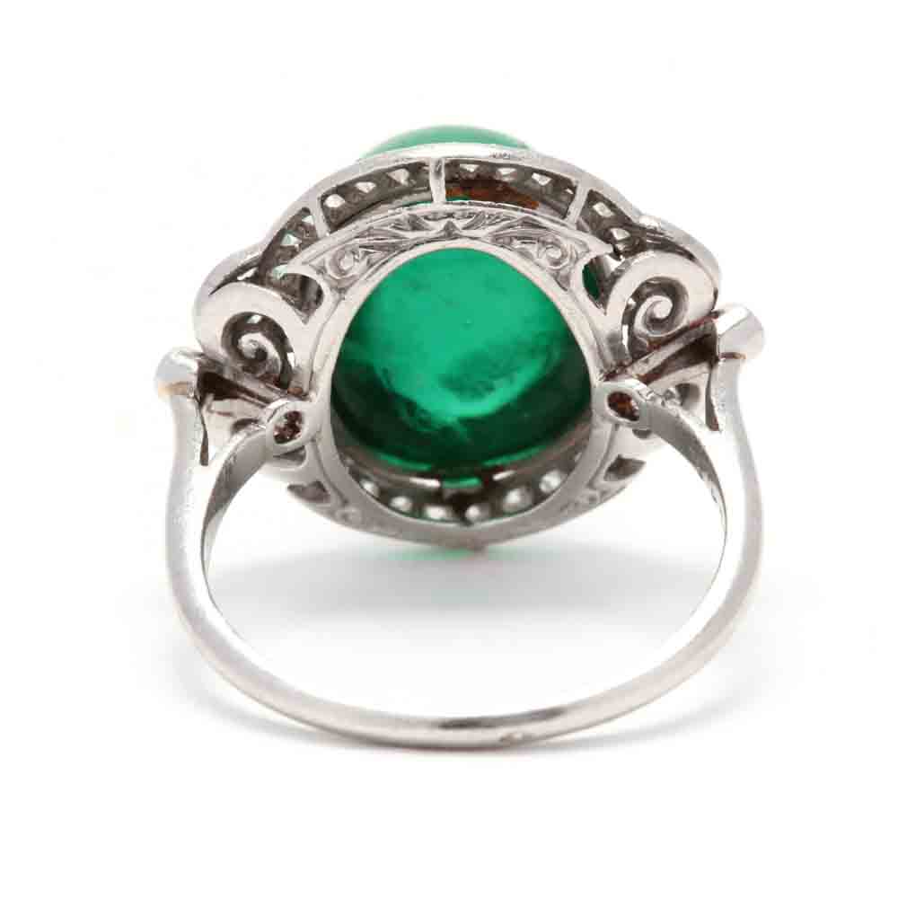 Art Deco Emerald, and Diamond Ring, French - Image 3 of 6