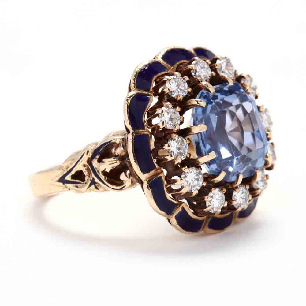 Gold, Sapphire, Diamond, and Enamel Ring - Image 2 of 4