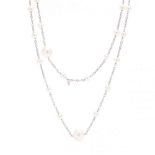 18KT White Gold Pearl Station Necklace