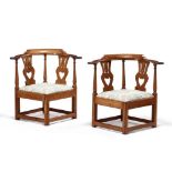 Pair of Southern Chippendale Walnut Corner Chairs