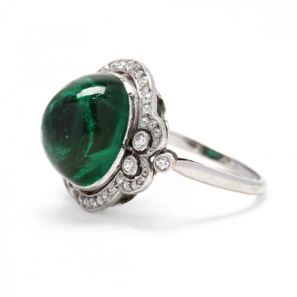 Art Deco Emerald, and Diamond Ring, French - Image 4 of 6