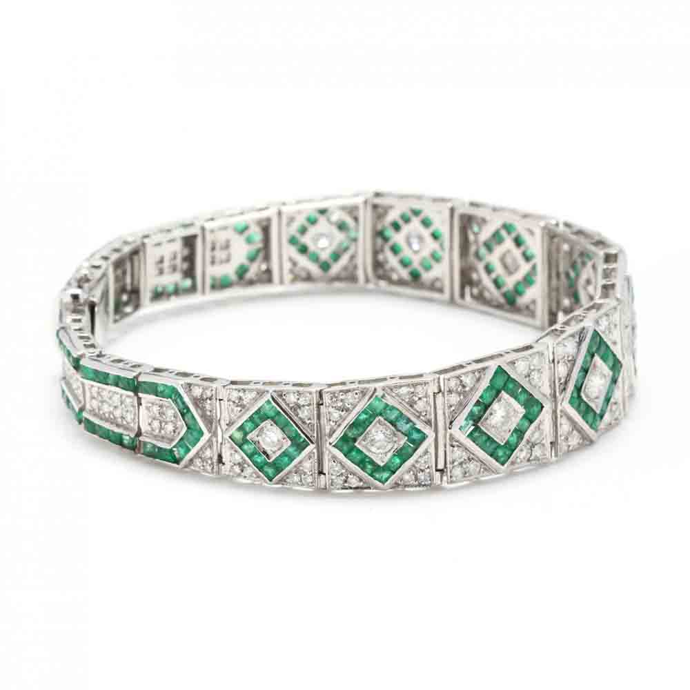 Vintage 18KT White Gold, Emerald, and Diamond Bracelet - Image 2 of 5