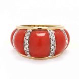 18KT Gold, Coral, and Diamond Ring, Italian