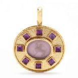 19KT Gold, Purple Venetian Glass and Amethyst Intaglio Pendant, Elizabeth Locke