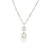 Art Deco 18KT White Gold, Diamond, and Seed Pearl Necklace