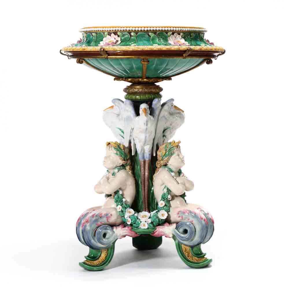 An Important Minton Ormolu Mounted Majolica Jardiniere and Pedestal - Image 6 of 10