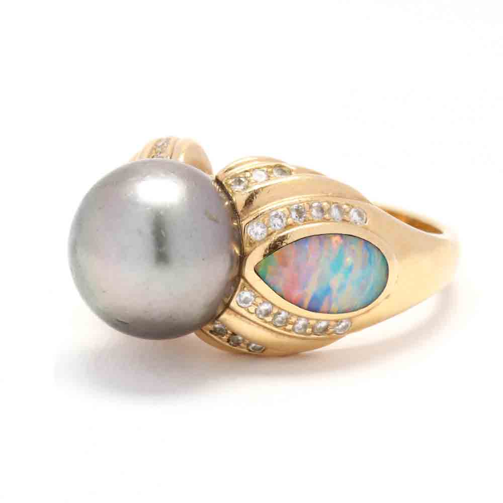 18KT Gold, Tahitian Pearl, and Gem-Set Ring, Kabana - Image 4 of 6