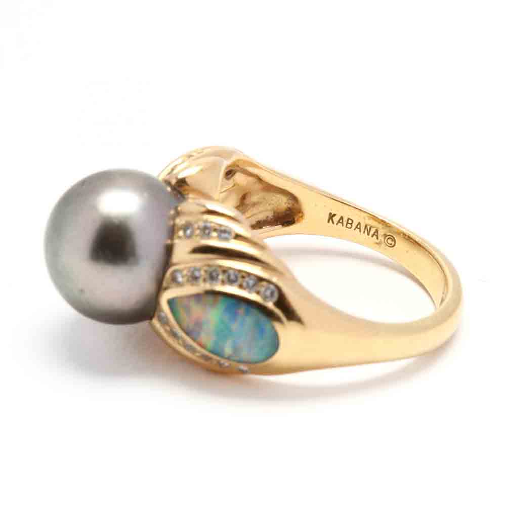 18KT Gold, Tahitian Pearl, and Gem-Set Ring, Kabana - Image 6 of 6