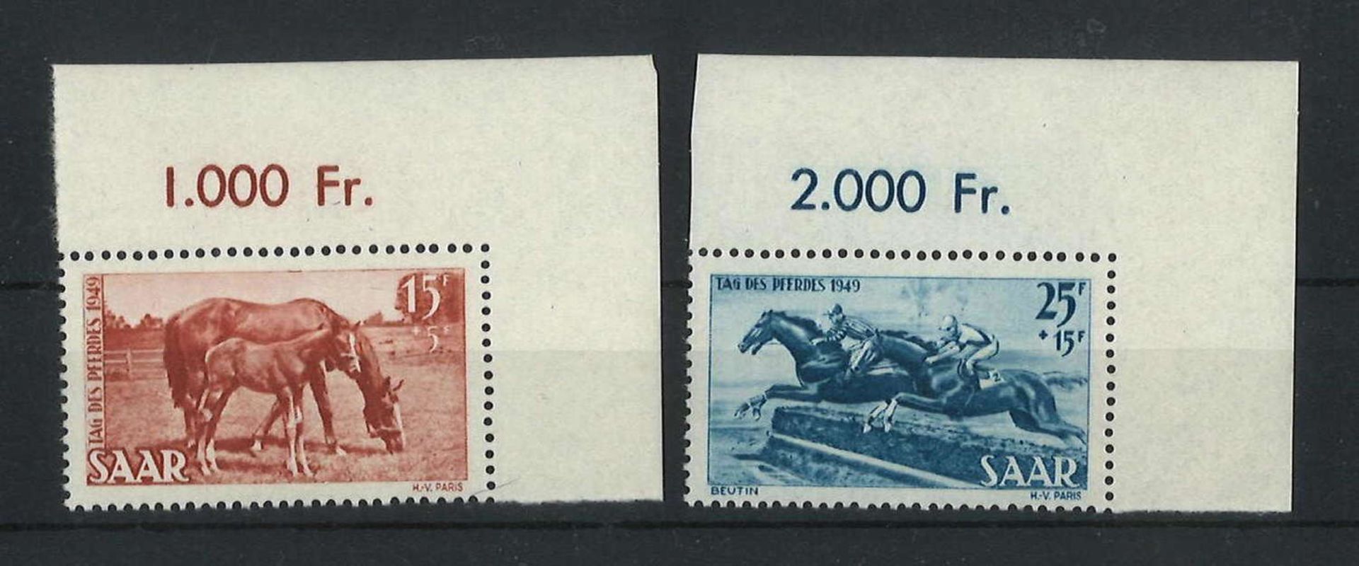 Saarland 1949, Horse Day, Michel No. 265-266, catalog price 35 euros