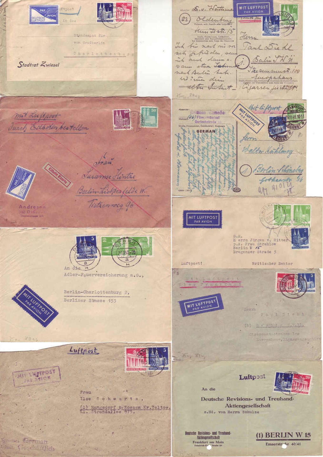 Germany Bizone, 15 airmail documents, different preservations. Please visit.