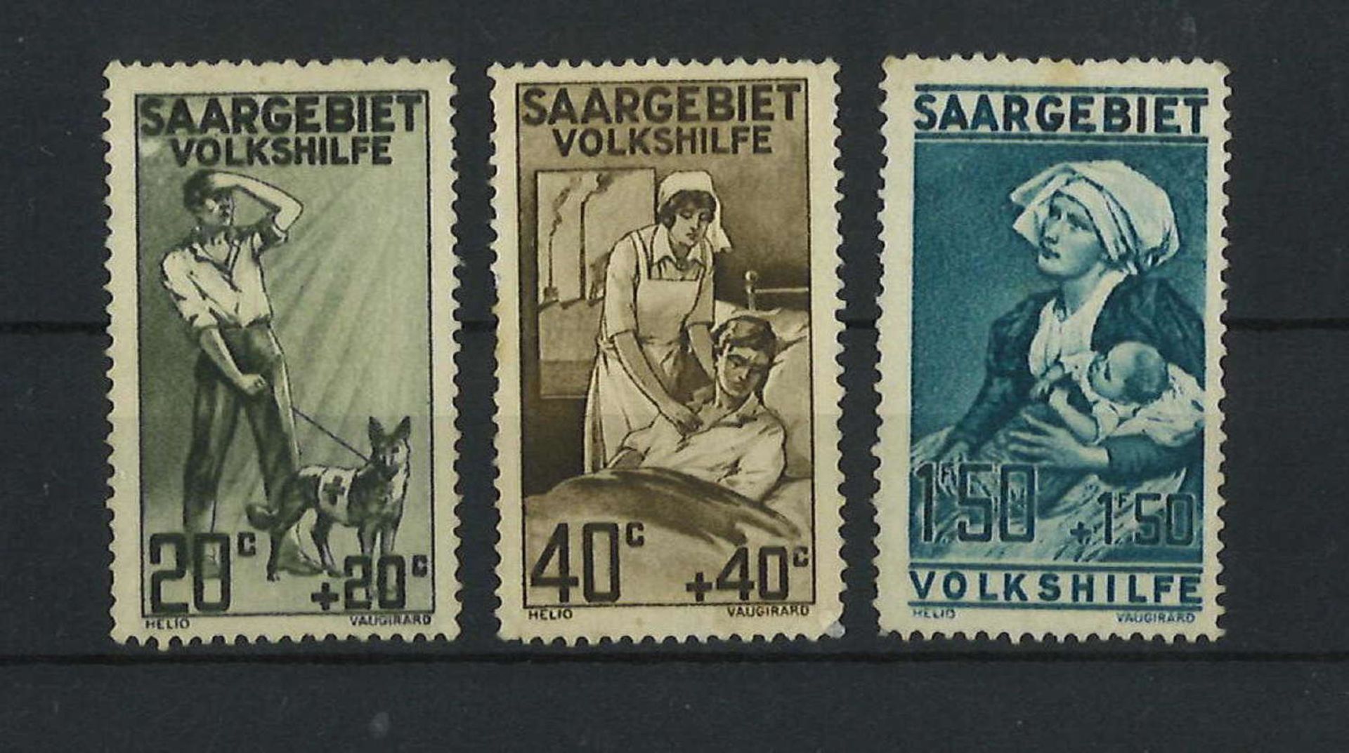 Saar area 1926, Volkshilfe nursing services, Michel No. 104, 105, 107. Catalog price 105 euros