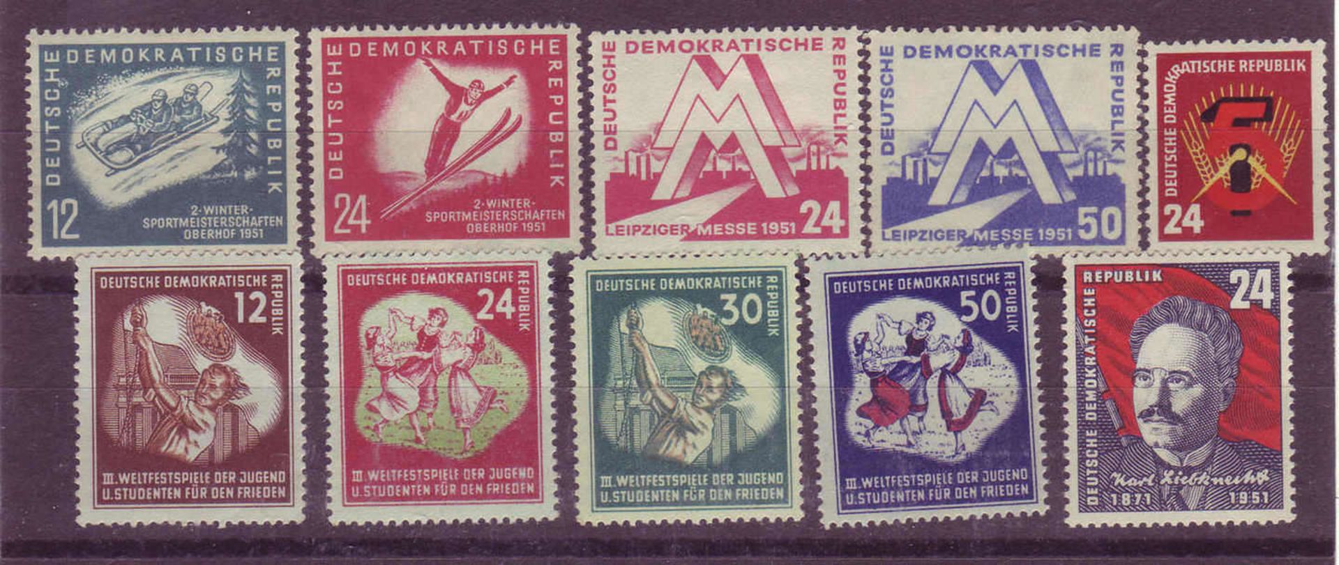 GDR, Mi. - No.280-283, 289-294. Postfrisch. On plug-in card.