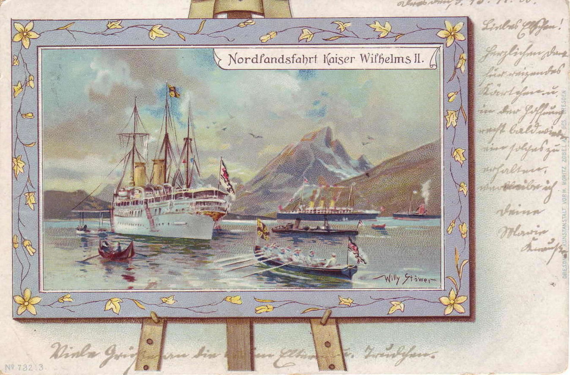 Deutsches Reich 1900, Ansichtkarte "Nordlandsfahrt Kaiser Wilhelm II.". Gelaufen nach Dresden.