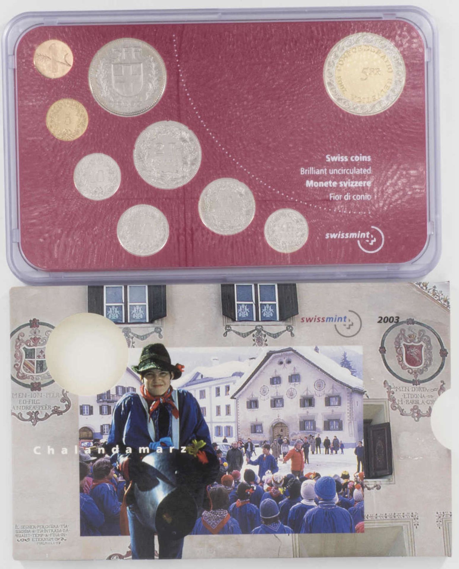 Switzerland 2003, "Chalandamarz" coin set, with a special CHF 5 coin. Condition: BU. - Bild 2 aus 2