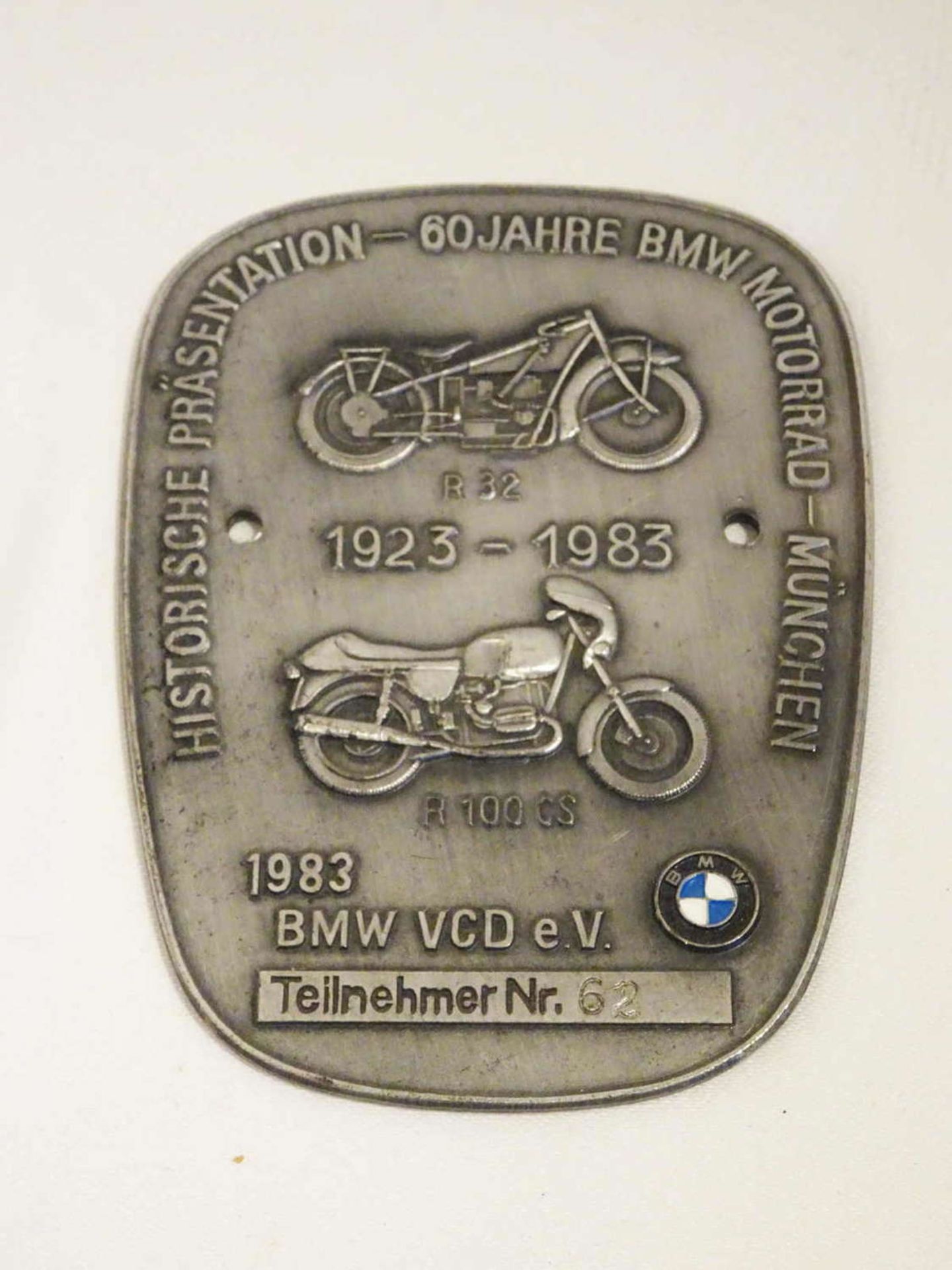 Plaque historical presentation - 60 years BMW Motorrad - Munich 1923-1983, BMW VCD e.V. - Bild 2 aus 2