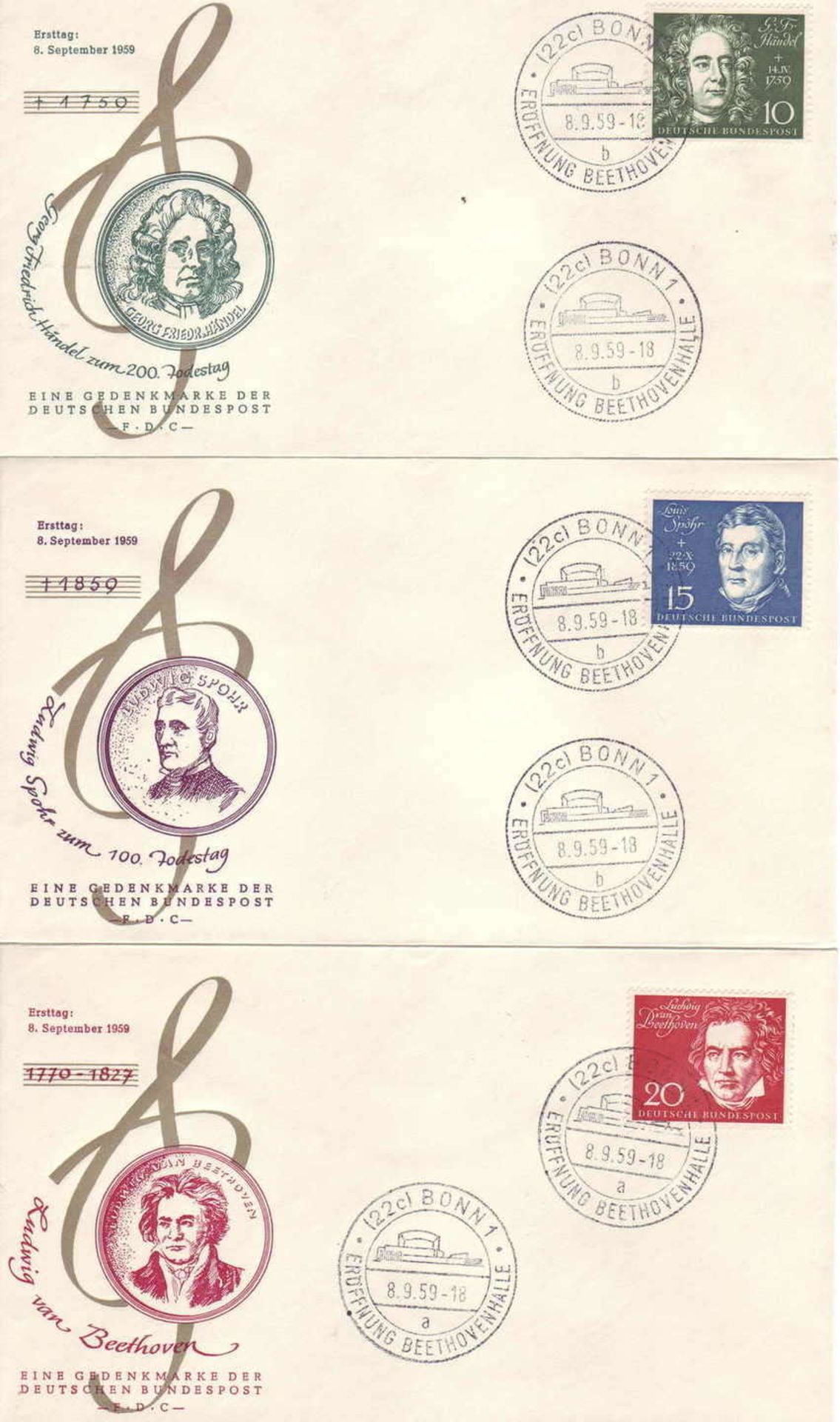 FRG Mi. - No. 315 - 319 each individually on FDC with special cancellation.