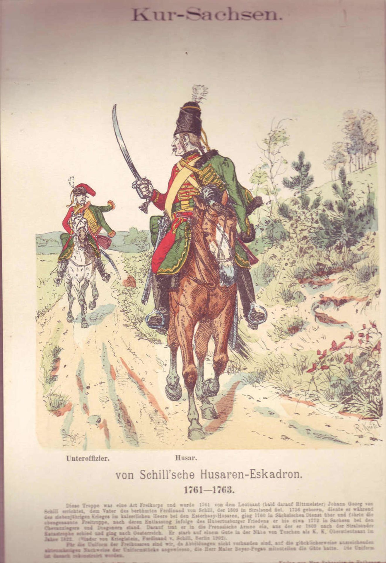 Kur-Sachsen, three copies of soldier paintings from the 18th century: cuirassier, hussar, officer - Image 2 of 3