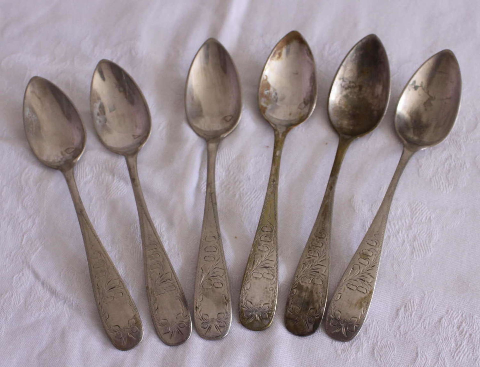 6 coffee spoons, 800 silver, same series, total weight about 88 gr