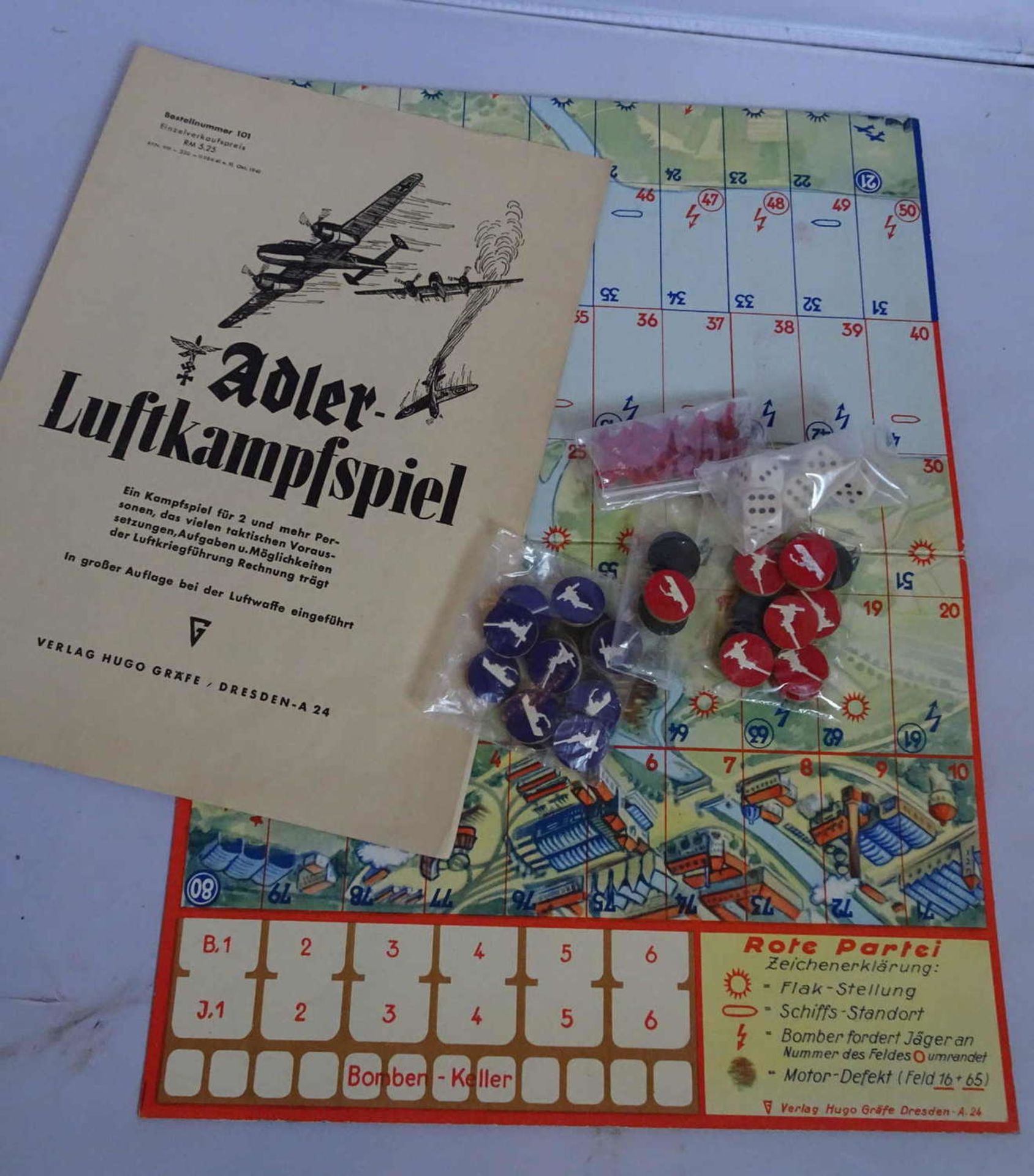 1942, Publisher Hugo Gräfe with the following accessories: Original game manual, original board, - Bild 3 aus 3